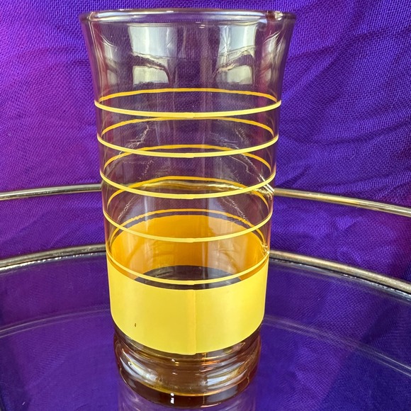 Vintage 1970s Amber Yellow Rings Glass – Libbey Style Retro Tumbler 5.5 in - Picture 4 of 12